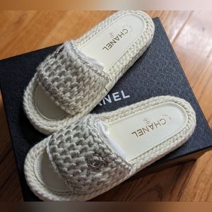 Chanel knitted white mules sandals sz.38